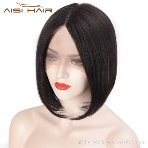 Aisi Hair Cheap Short Bob Natural Black Wig Silky Straight Front Lace Wig Middle Part Lace Front Hair Wigs For Black White Women
